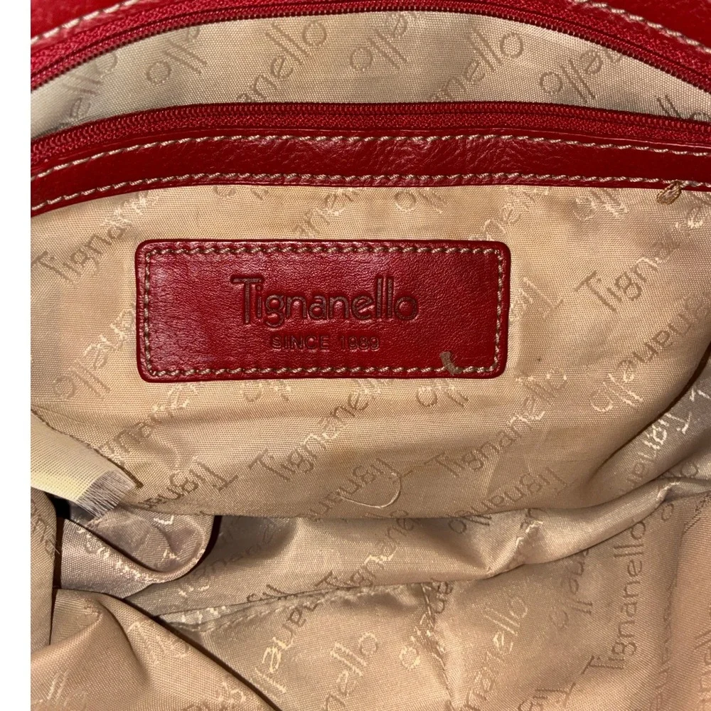 Vintage Tignanello Red Leather Shoulder Bag - Med- Pebbled Zip Top with Hang Tag
